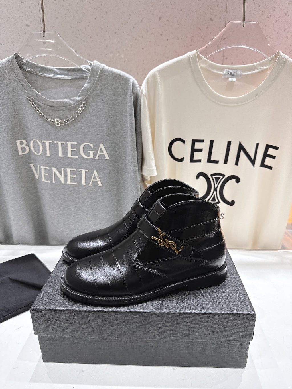 YSL 2025 Brogue Chelsea Ankle Boots Loafer Black Cowhide 567586