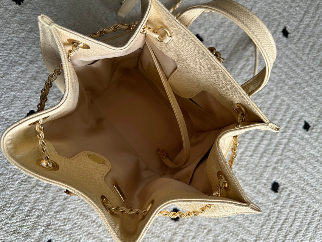 Chanel 2025 Backpack 23cm Light Yellow Grained Calfskin 318276