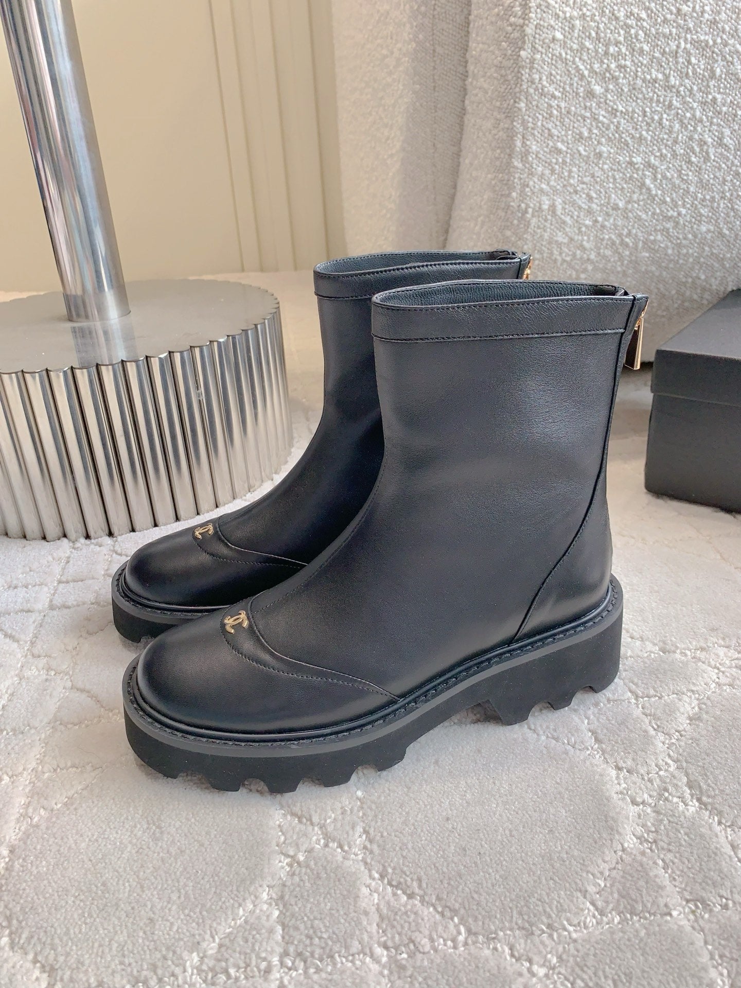 CC New Platform Ankle Boots Black Sheepskin