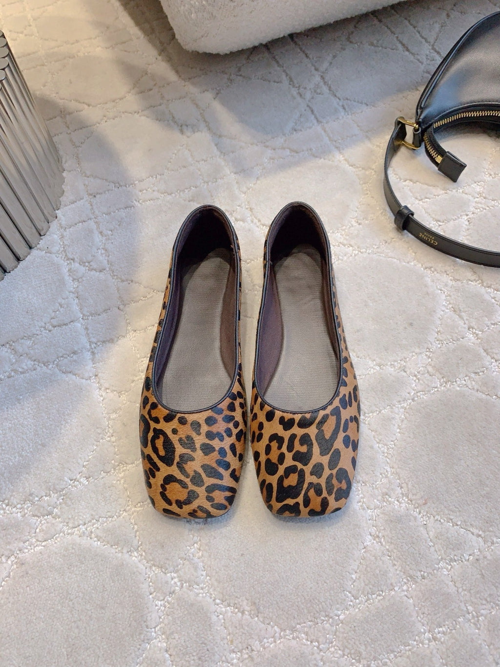 The Row 2025 Square-toe Ballet Flat Leopard Sheepskin 557427