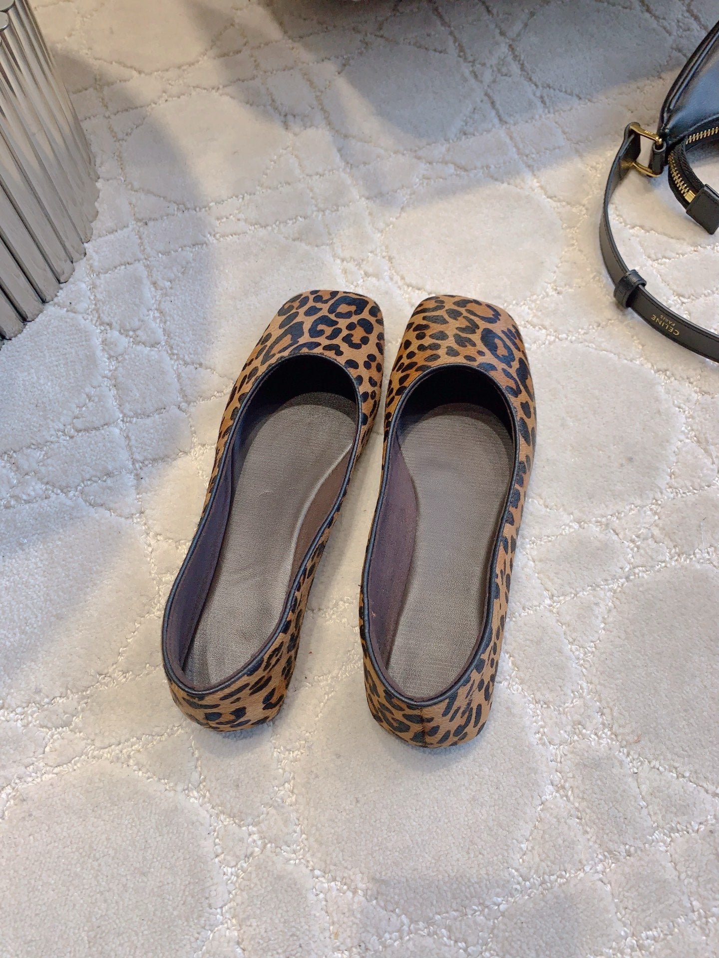 The Row 2025 Square-toe Ballet Flat Leopard Sheepskin 557427