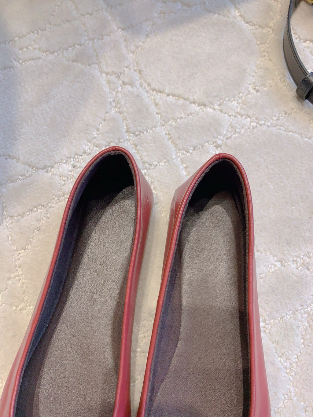 The Row 2025 Square-toe Ballet Flat Red Sheepskin 557430