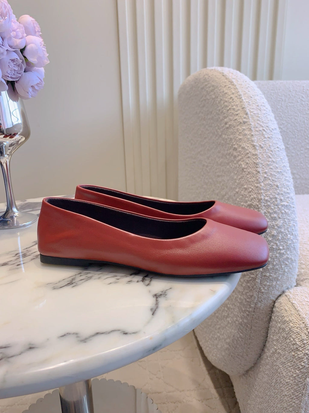 The Row 2025 Square-toe Ballet Flat Red Sheepskin 557430