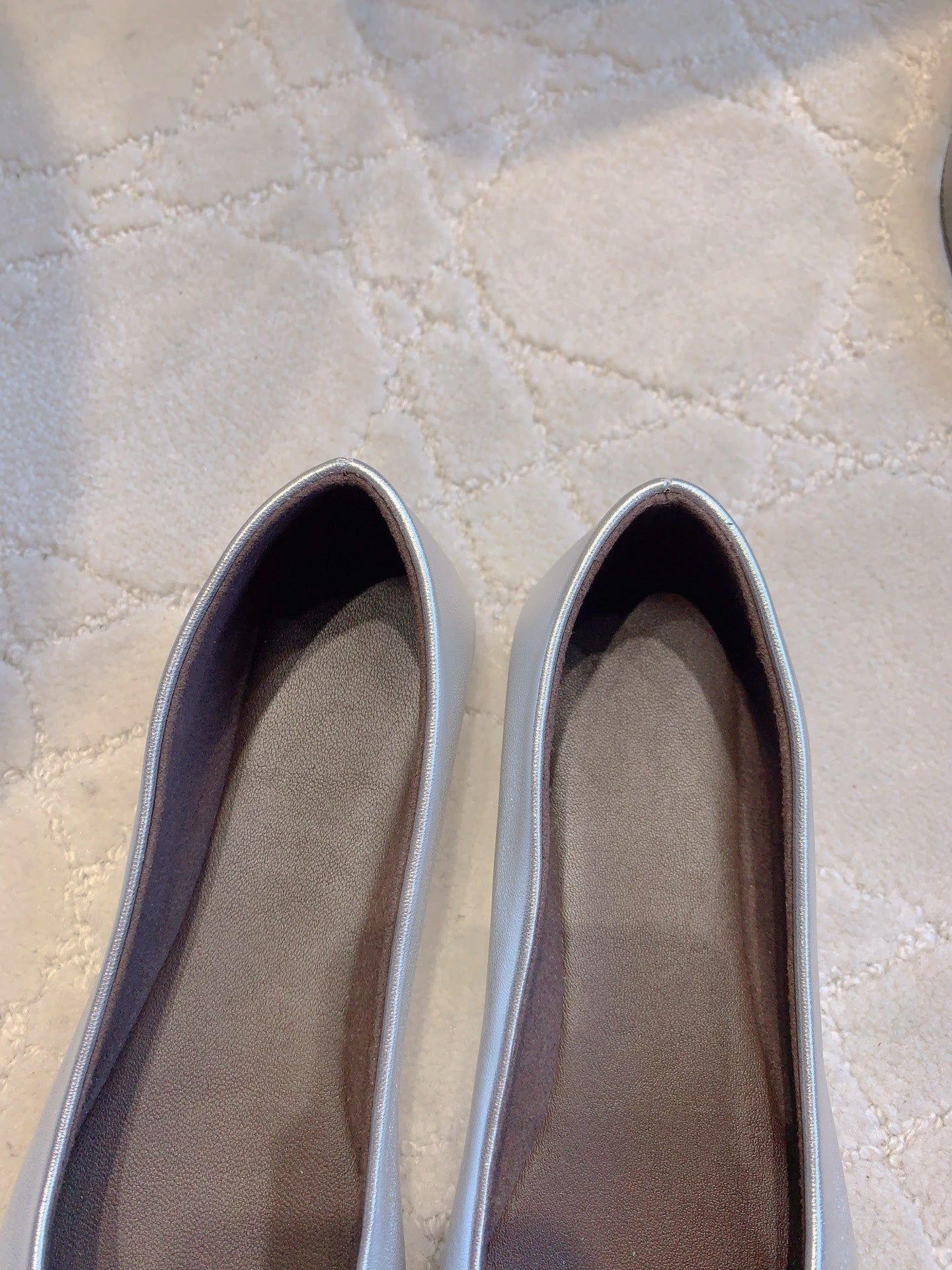 The Row 2025 Square-toe Ballet Flat Silver Sheepskin 557428