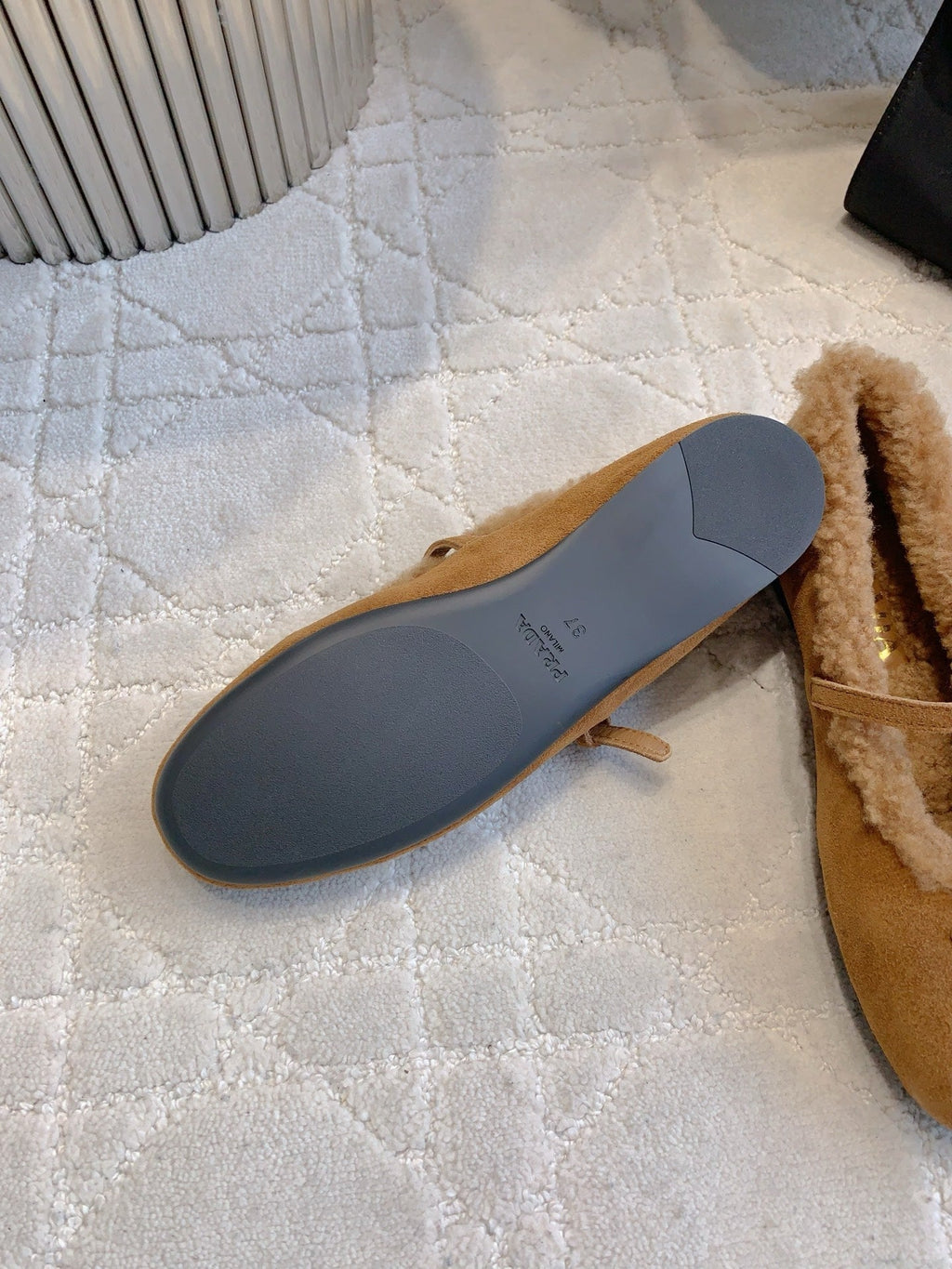 Pra 2025 Fur-lined Flat Tan Suede Wool 557121