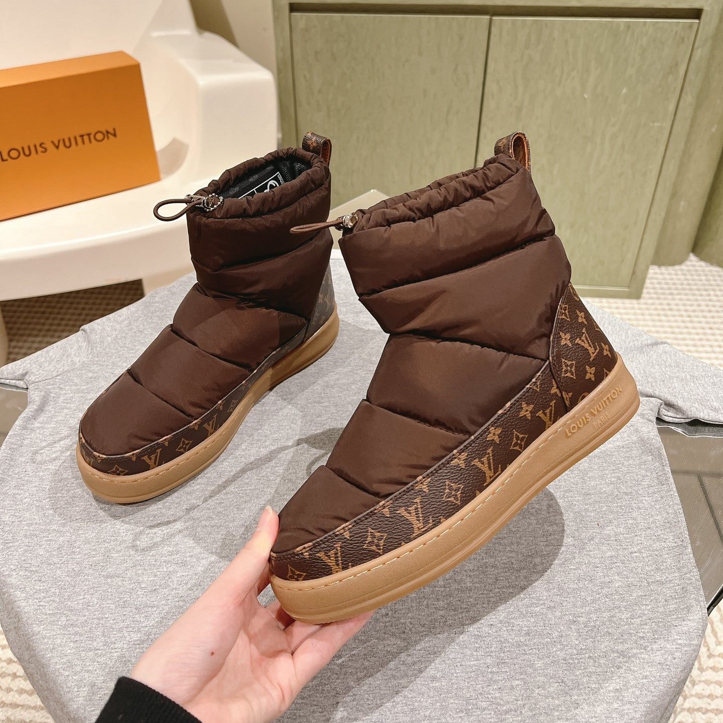 LV Cloud Ankle Boot Sneaker Brown Nylon Monogram Canvas