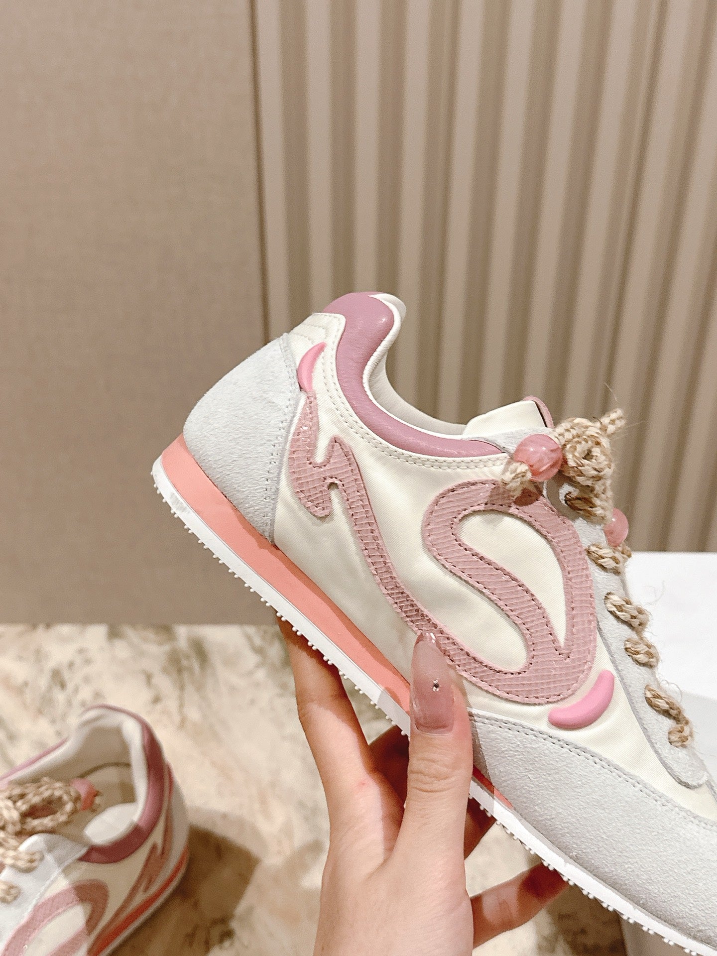 Loewe 2025 Paula's Ibiza Flow Runner Sneaker Ivory Pink Suede Leather 556047