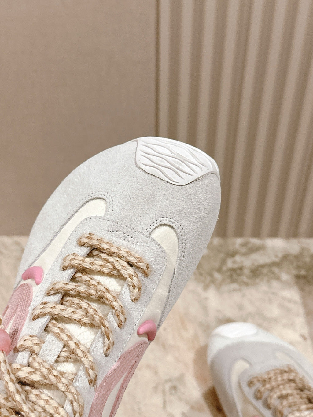 Loewe 2025 Paula's Ibiza Flow Runner Sneaker Ivory Pink Suede Leather 556047