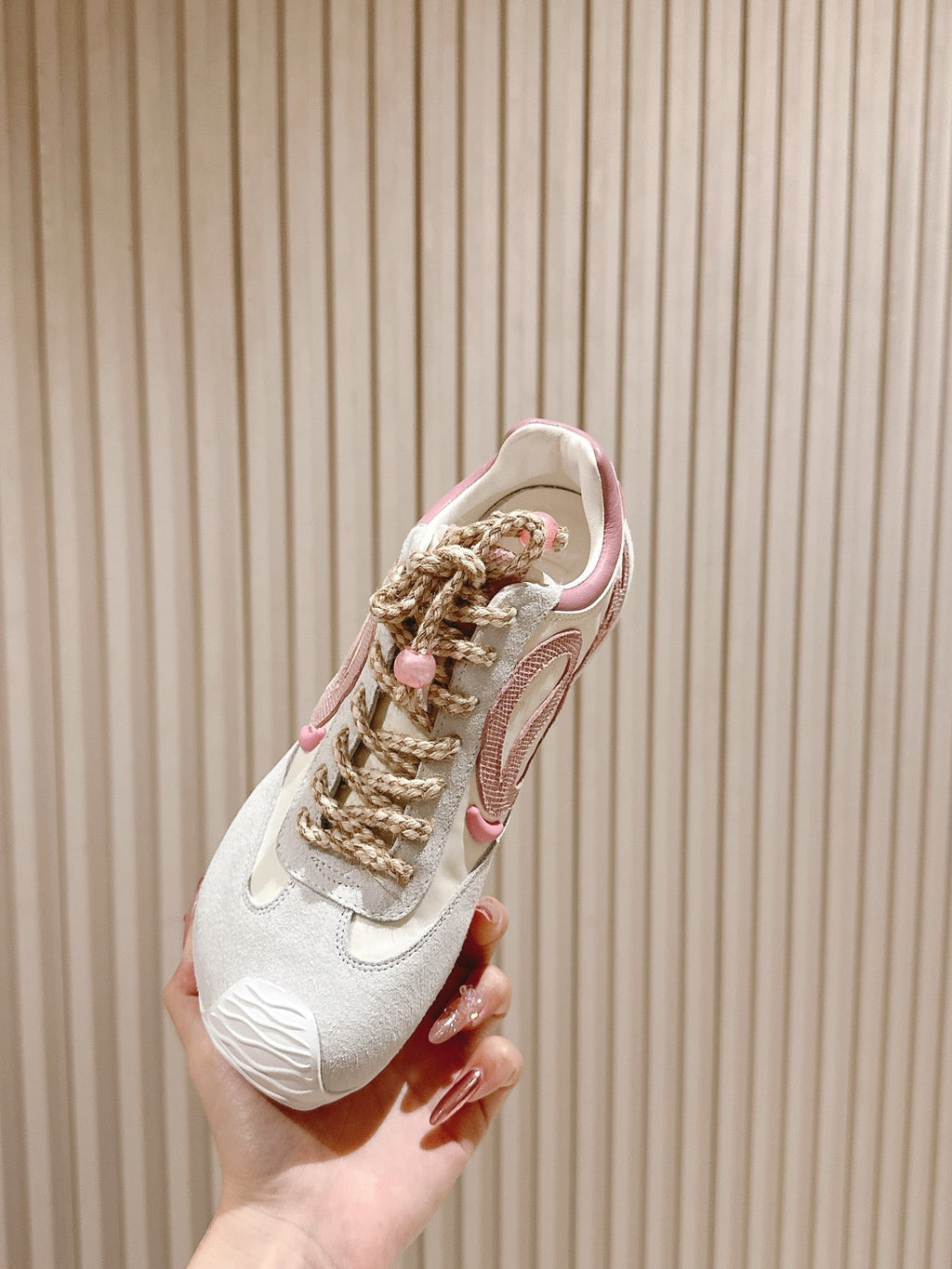 Loewe 2025 Paula's Ibiza Flow Runner Sneaker Ivory Pink Suede Leather 556047