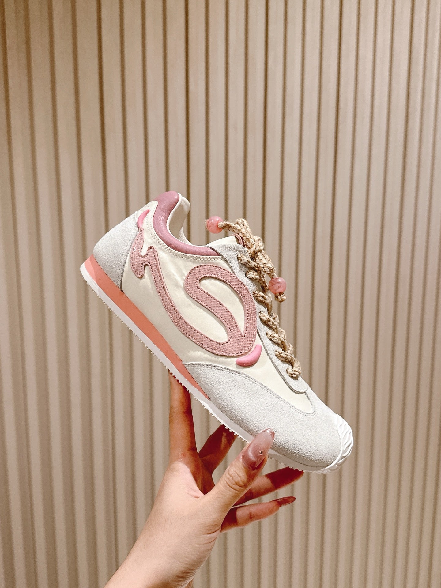 Loewe 2025 Paula's Ibiza Flow Runner Sneaker Ivory Pink Suede Leather 556047