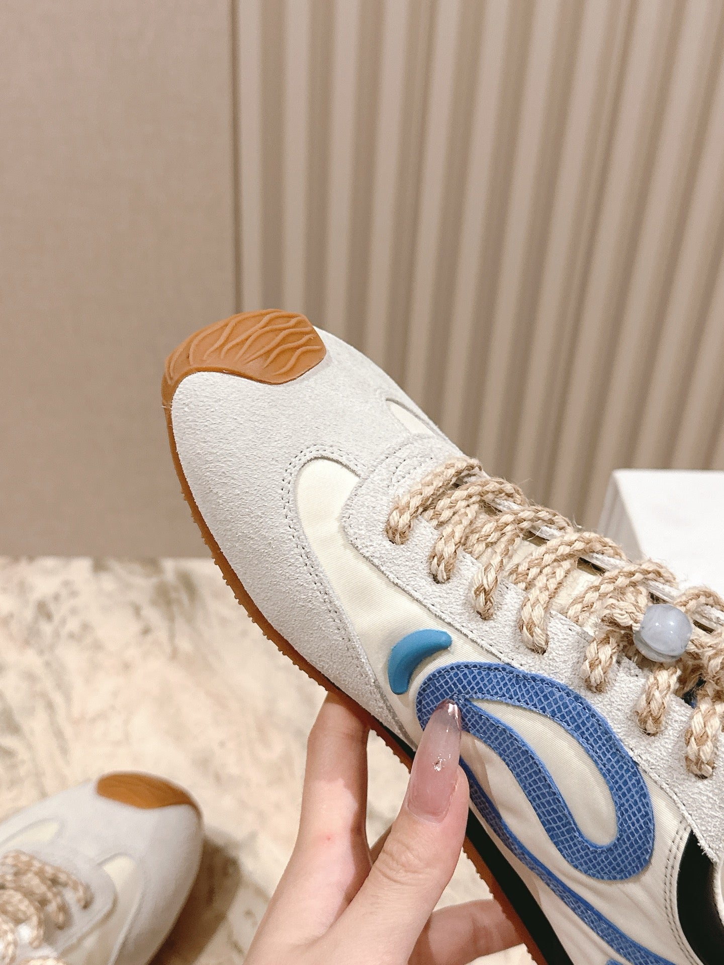 Loewe 2025 Paula's Ibiza Flow Runner Sneaker Ivory Blue Suede Leather 556048