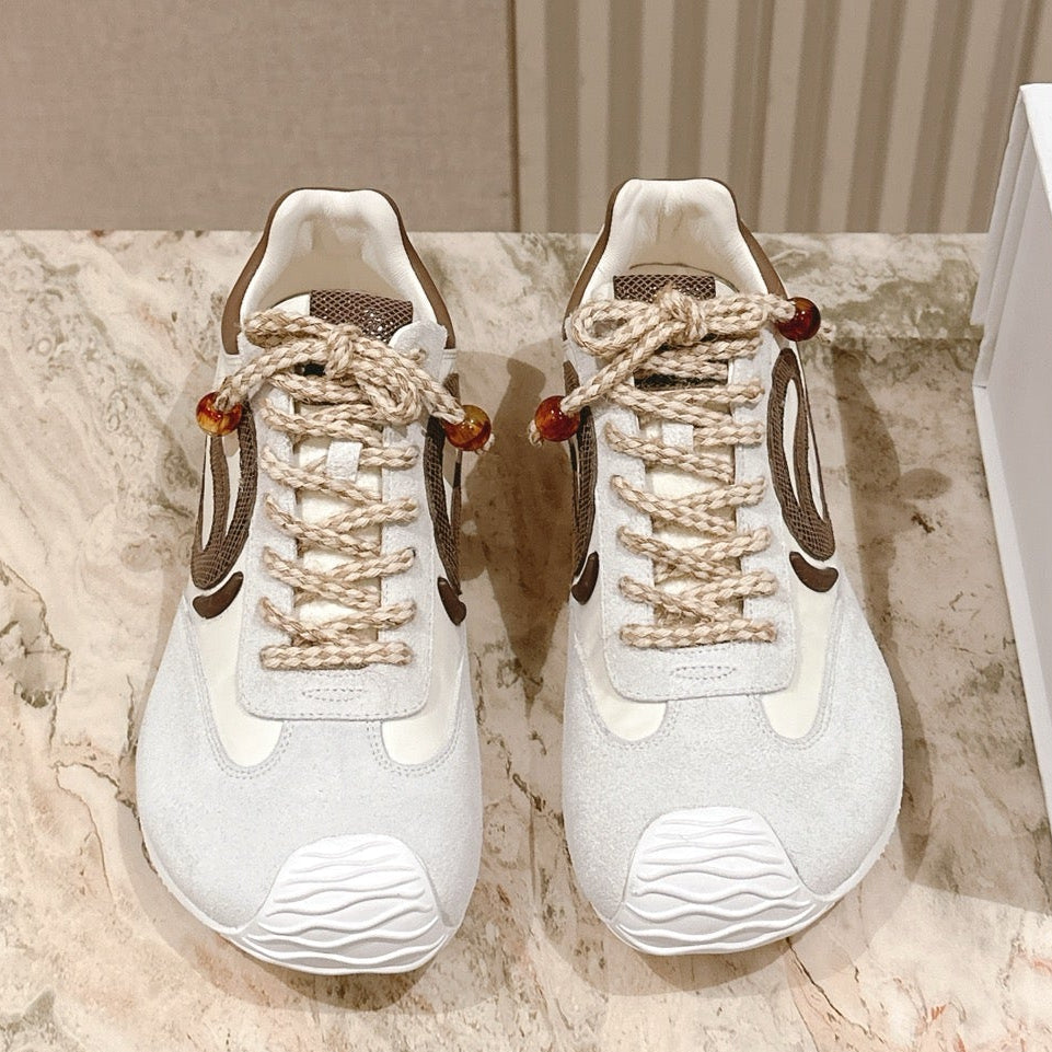 Loewe 2025 Paula's Ibiza Flow Runner Sneaker Ivory Brown Suede Leather 556049