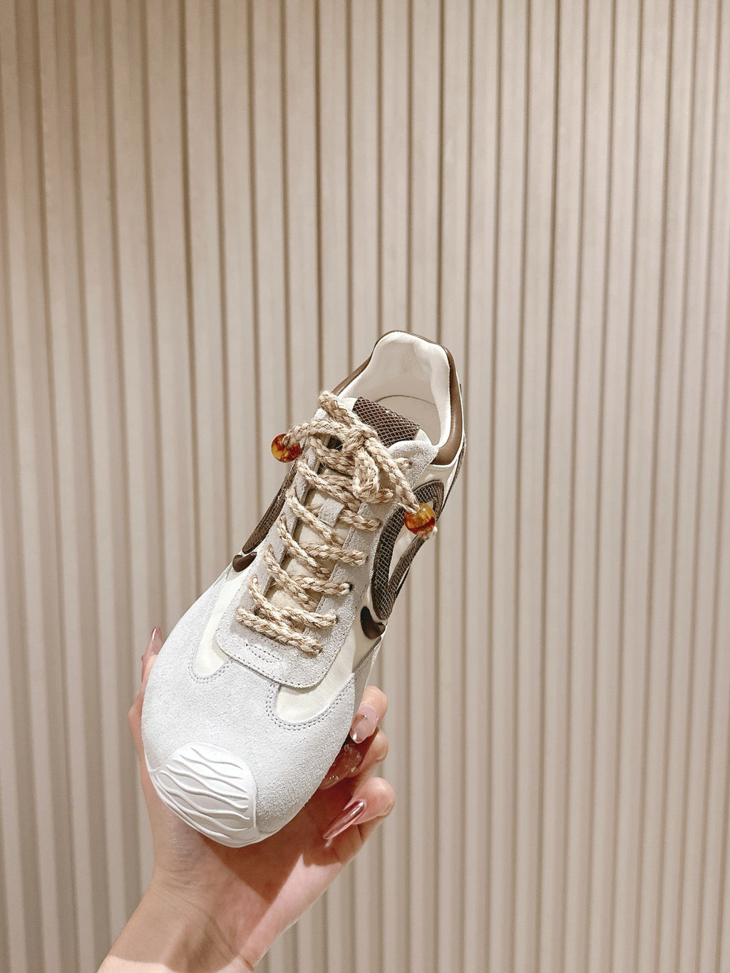 Loewe 2025 Paula's Ibiza Flow Runner Sneaker Ivory Brown Suede Leather 556049