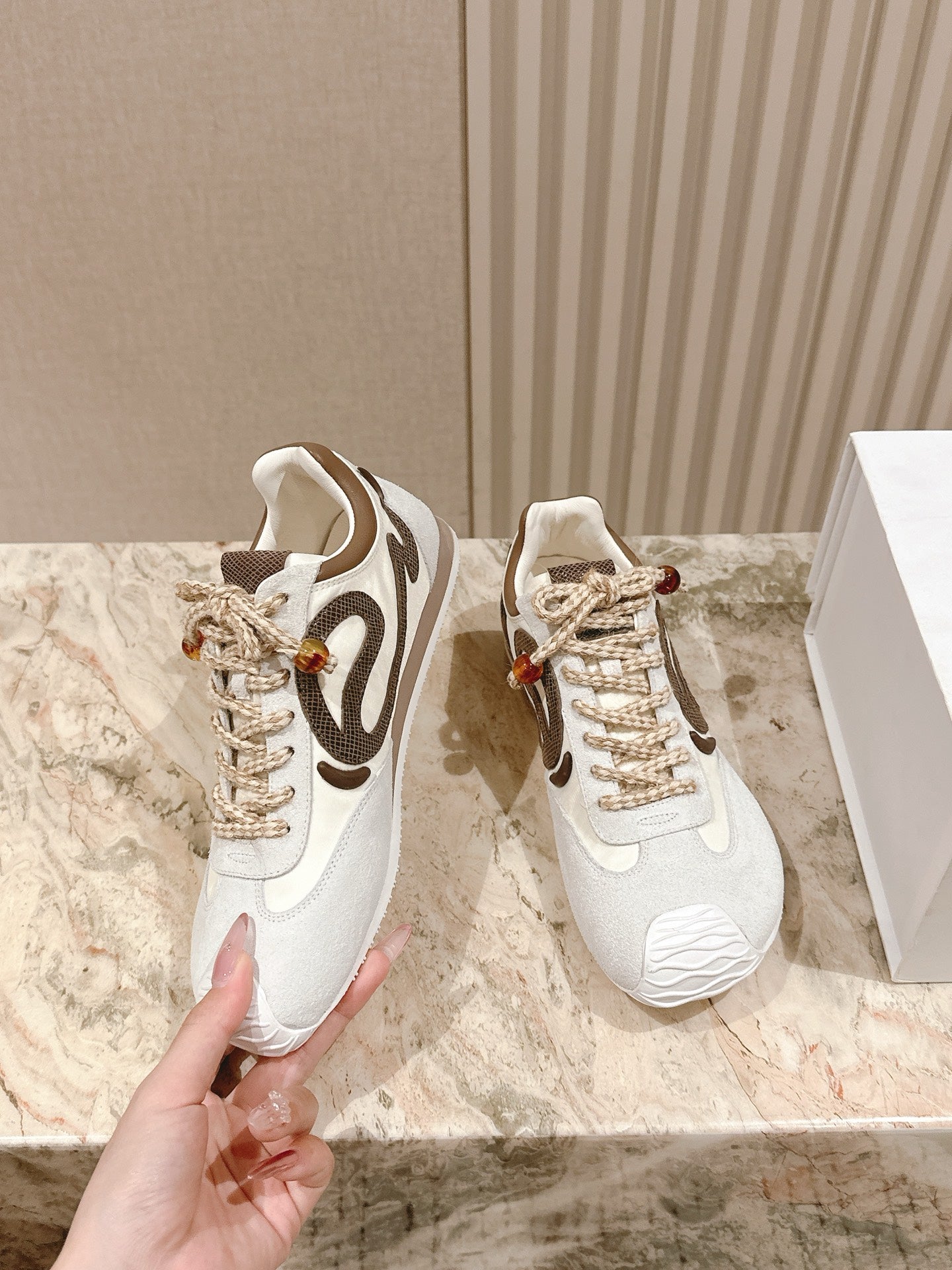 Loewe 2025 Paula's Ibiza Flow Runner Sneaker Ivory Brown Suede Leather 556049