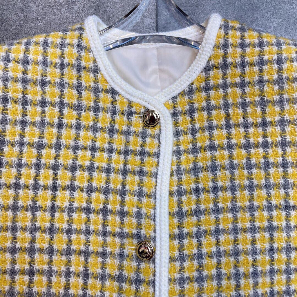 Miumiu 2025 Round Neck Long-sleeved Coat Yellow Wool