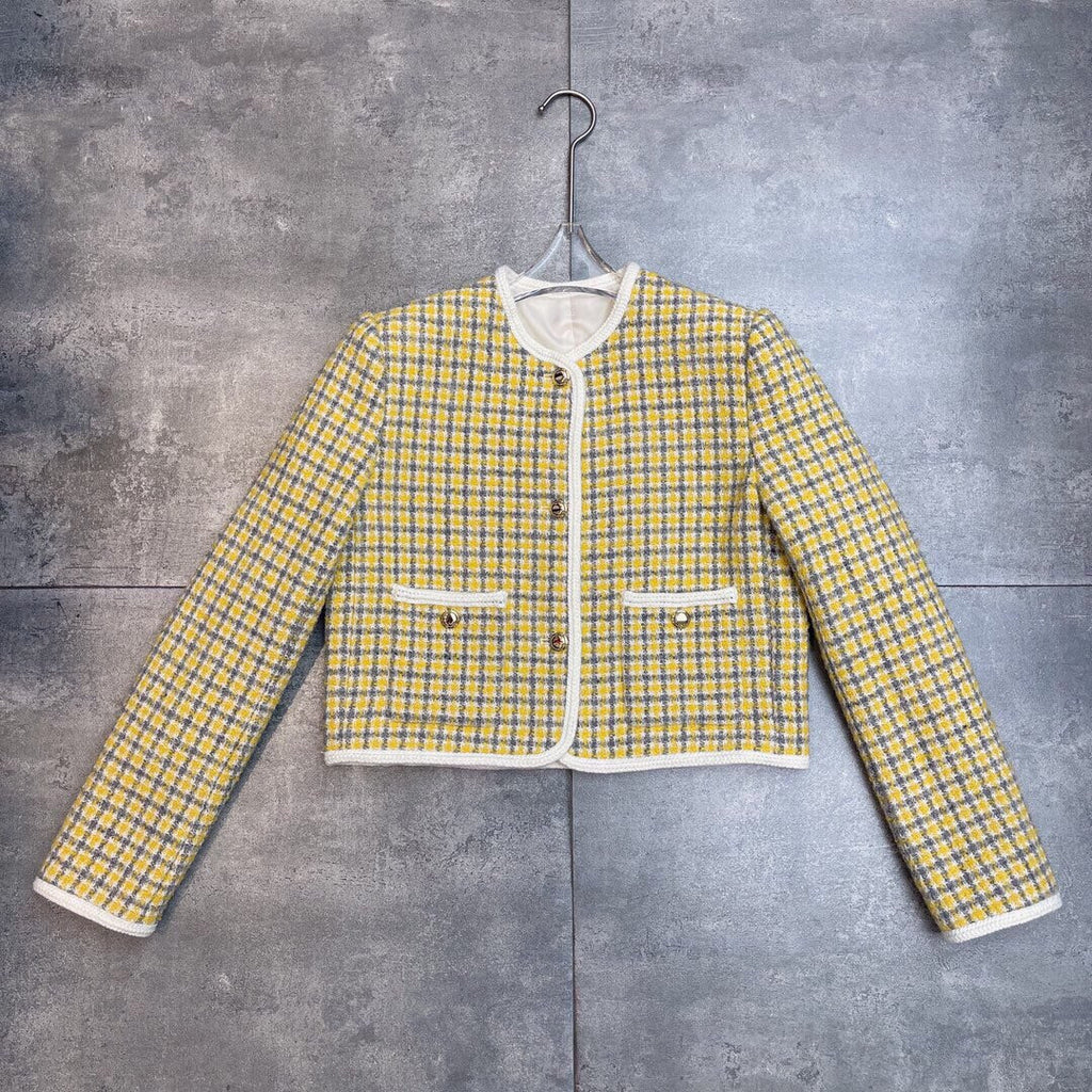 Miumiu 2025 Round Neck Long-sleeved Coat Yellow Wool