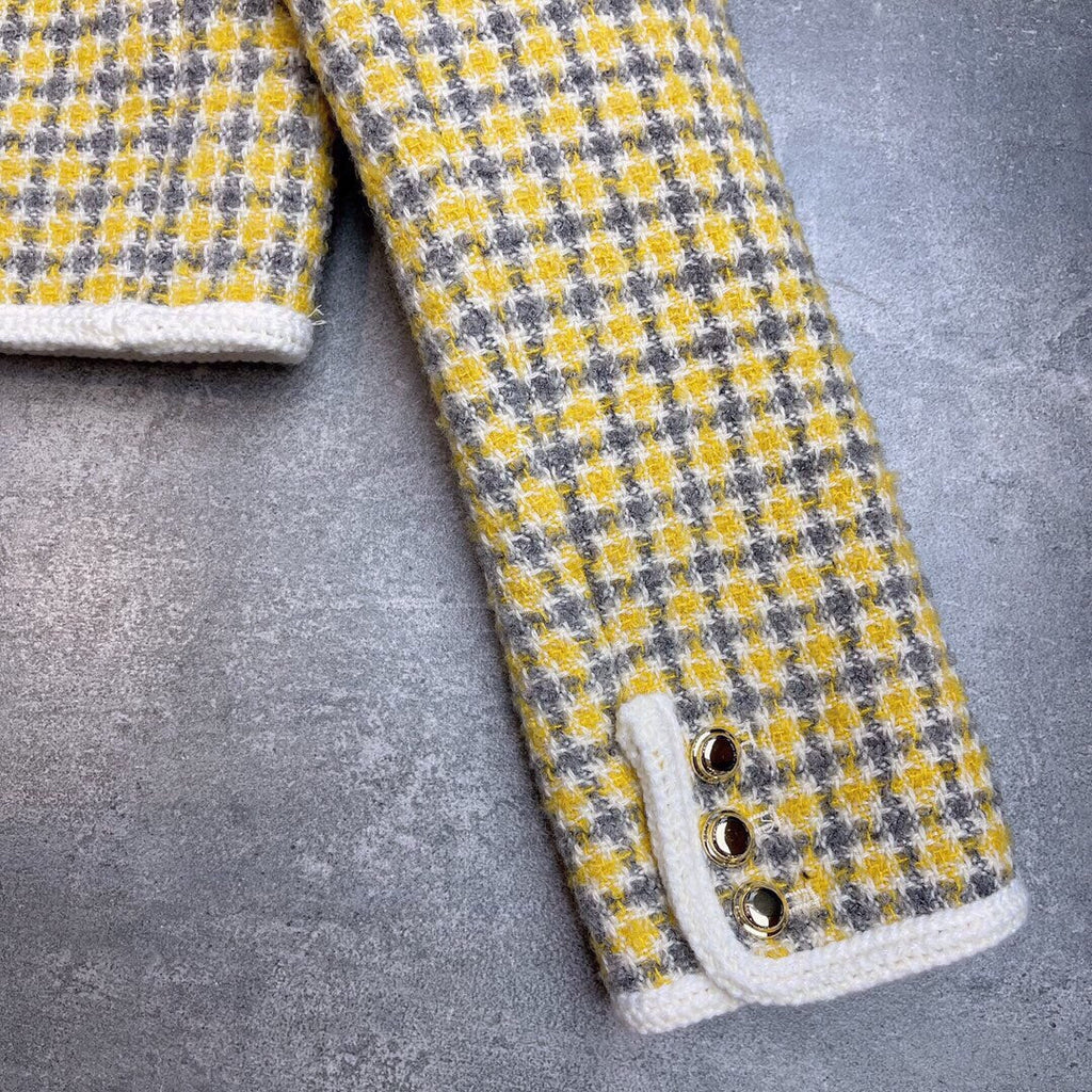 Miumiu 2025 Round Neck Long-sleeved Coat Yellow Wool