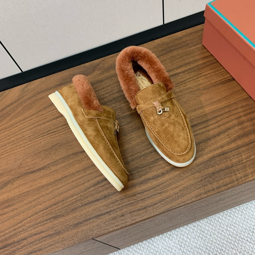LP Summer Charms Walk Loafers Brown Suede & Tan Brown Rabbit Fur 549535