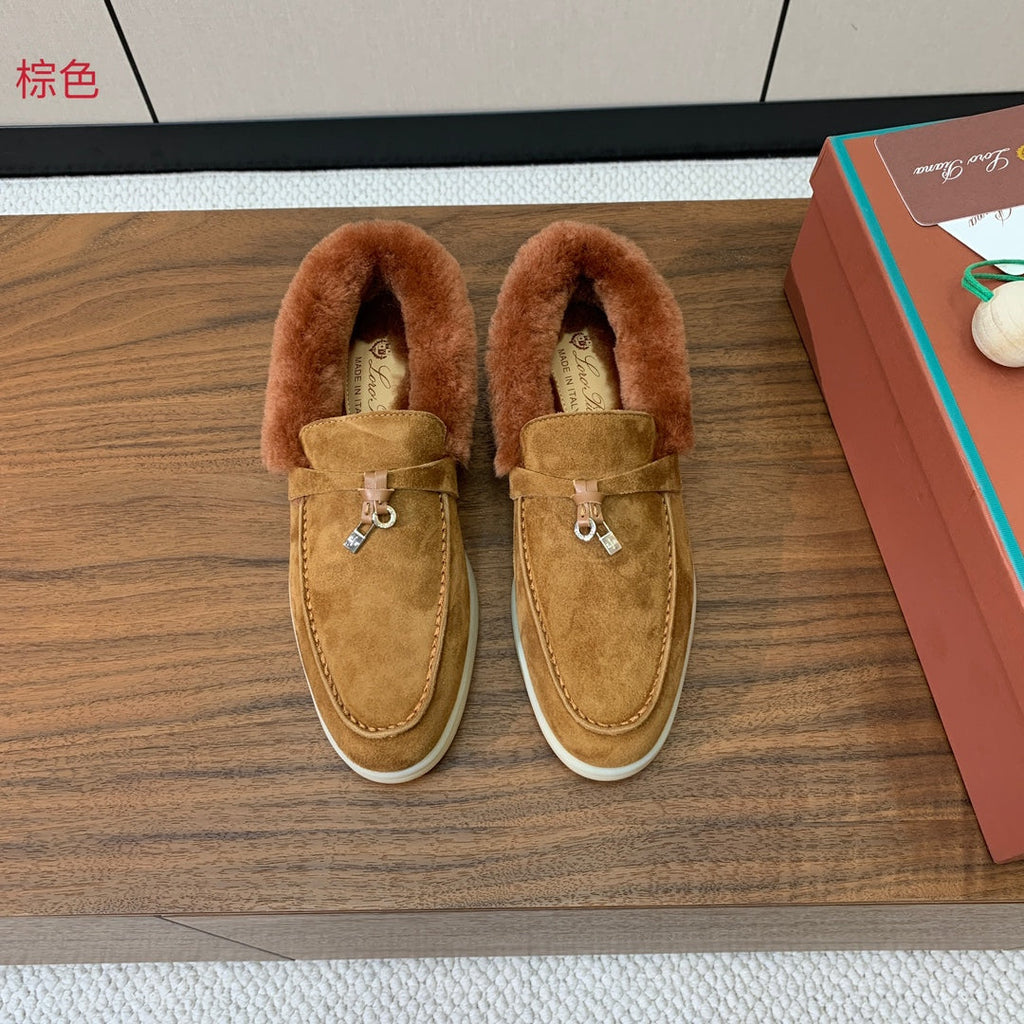 LP Summer Charms Walk Loafers Brown Suede & Tan Brown Rabbit Fur 549535