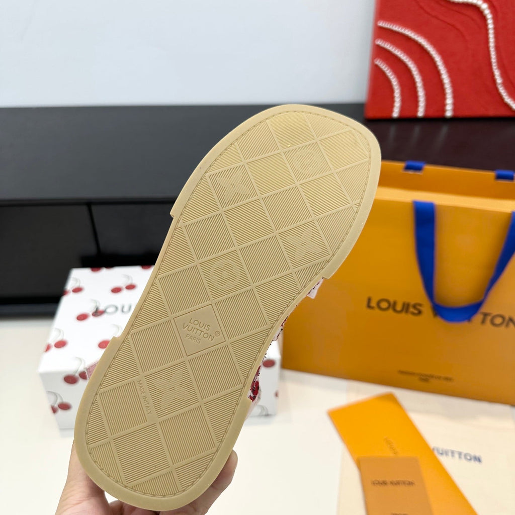 LV Maya Platform Sandals Cherry Motif 6cm Pink Cowhide Denim 572497