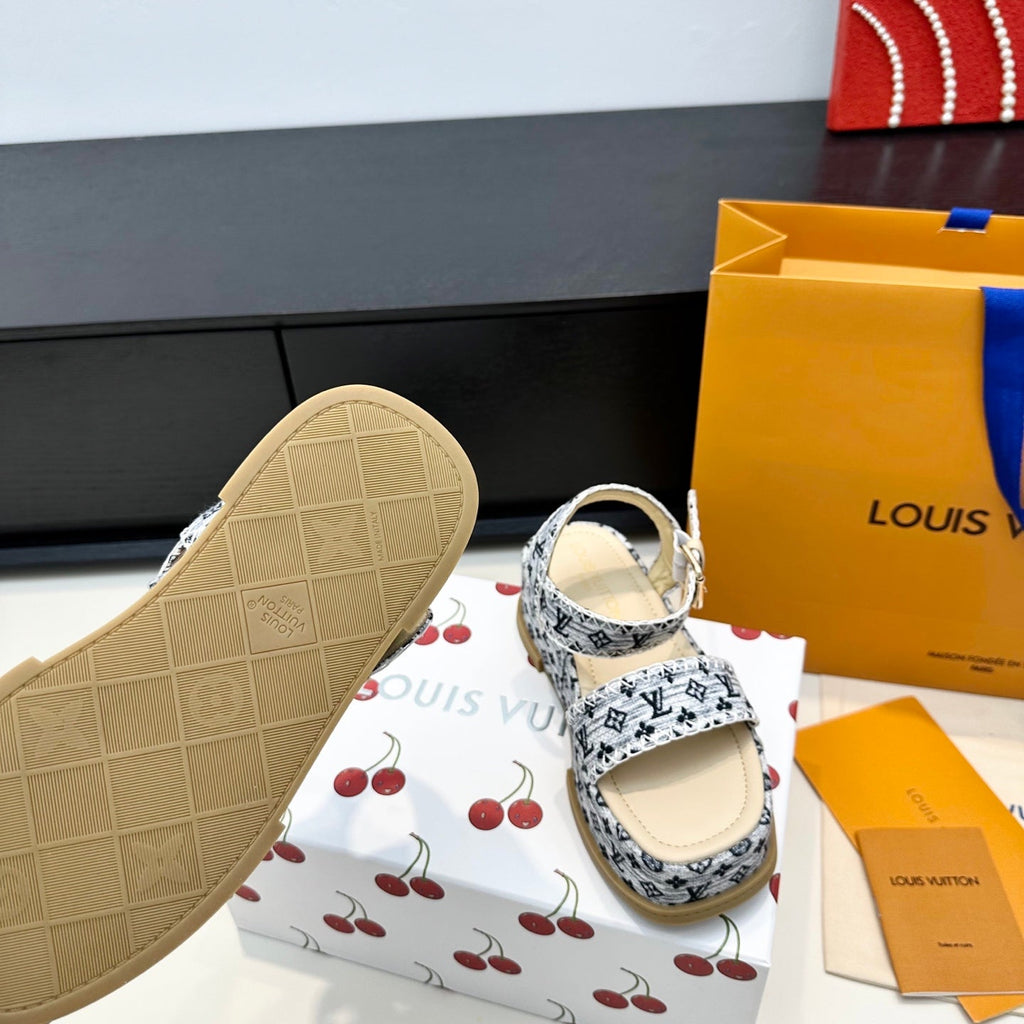 LV Maya Platform Sandals 6cm Grey Denim Beige Cowhide 572499