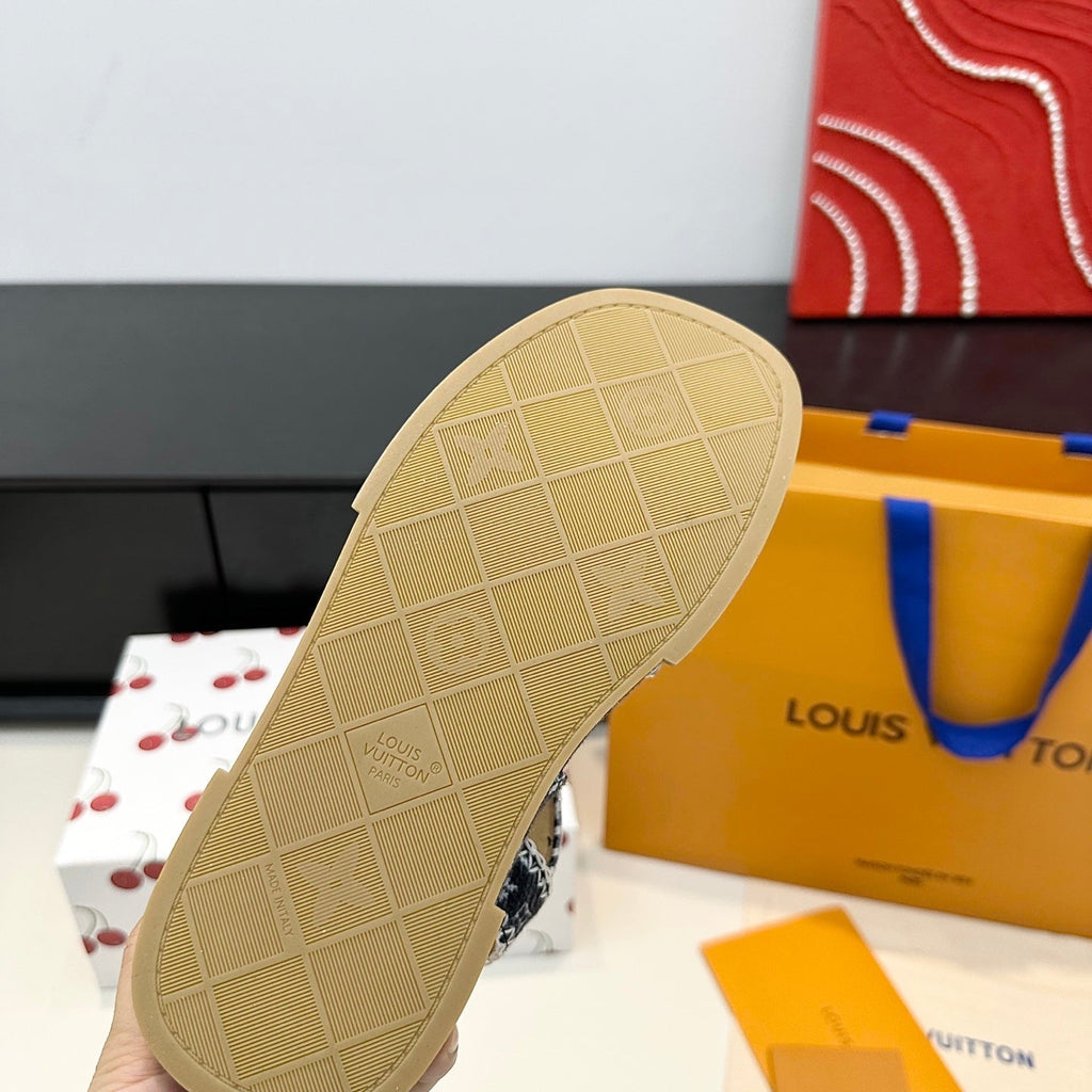 LV Maya Platform Sandals 6cm Blue Denim Beige Cowhide 572500