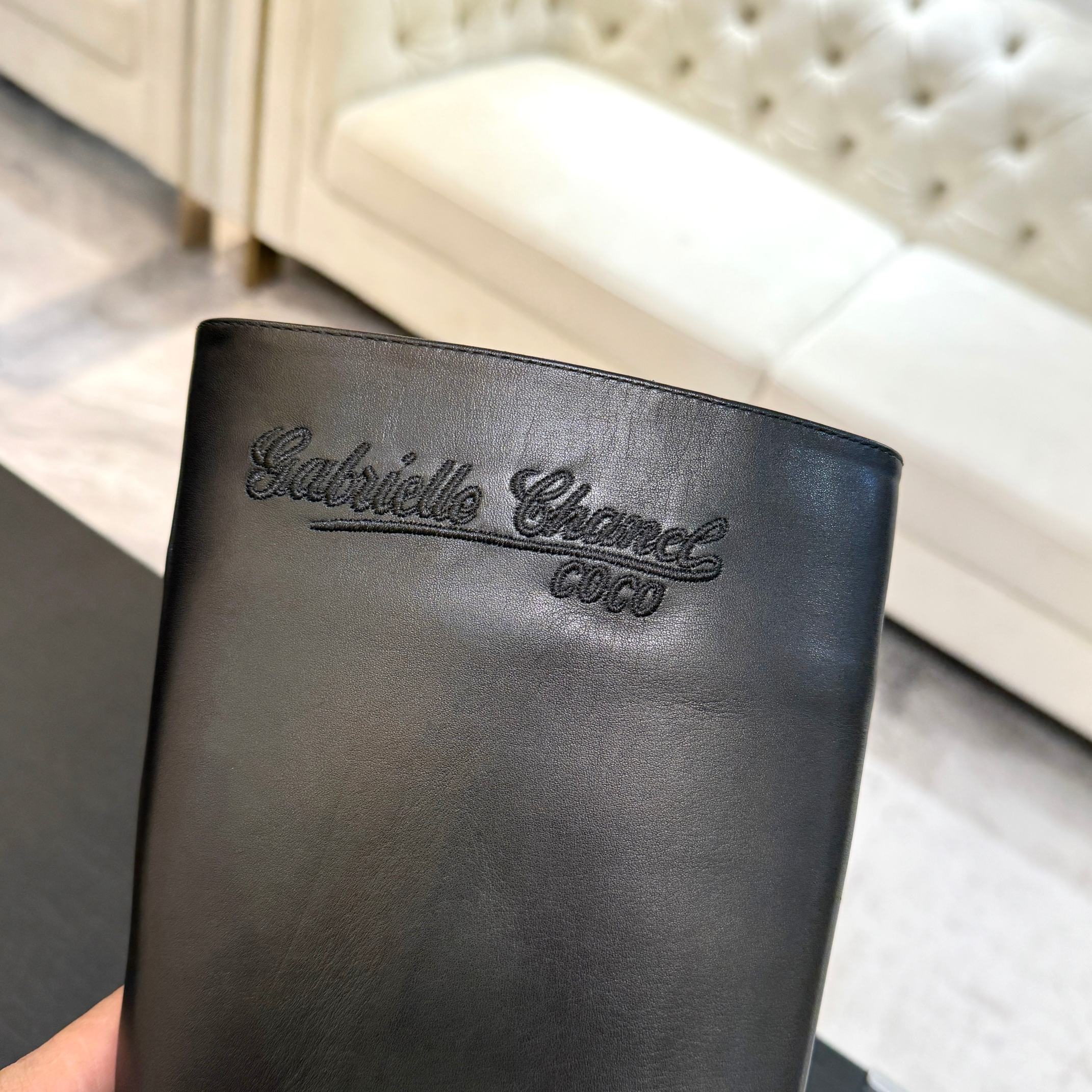 CC Gabrielle Chanel Boots 8.5cm Black Sheepskin Black Fabric