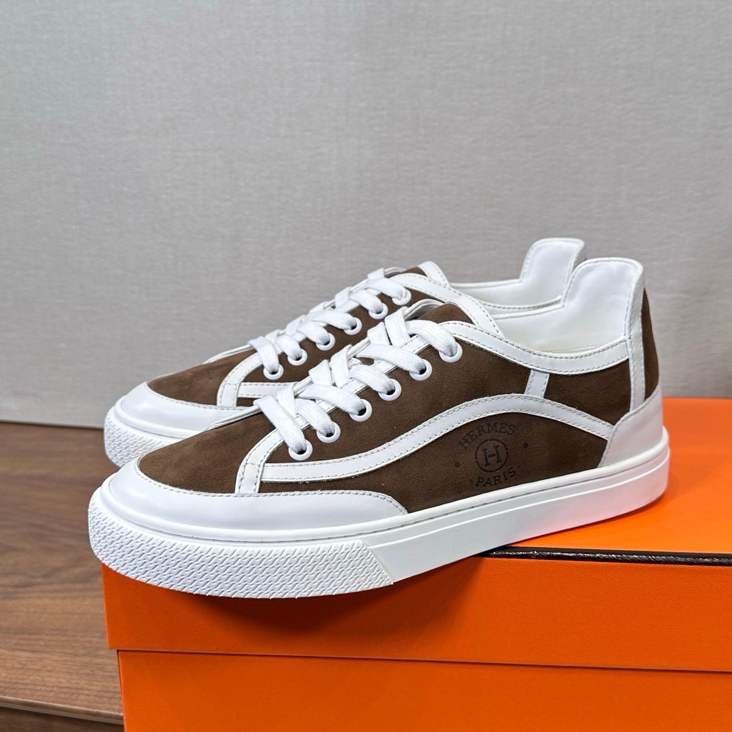 HM Get Sneaker Deep Brown White Suede Cowhide 543795