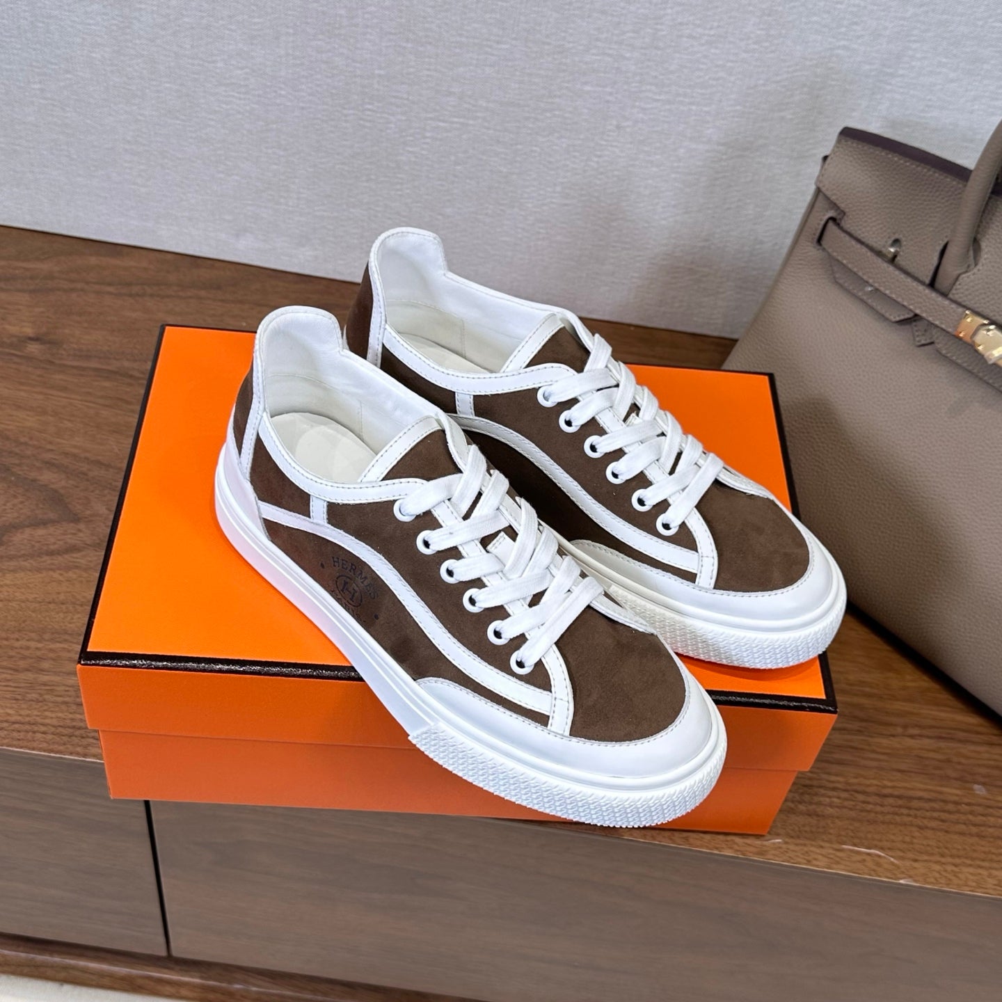 HM Get Sneaker Deep Brown White Suede Cowhide 543795