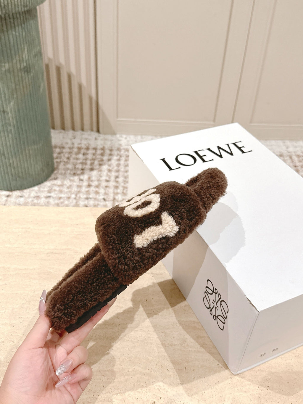 Loewe 2025 Fur Slipper Brown Beige Wool 556013