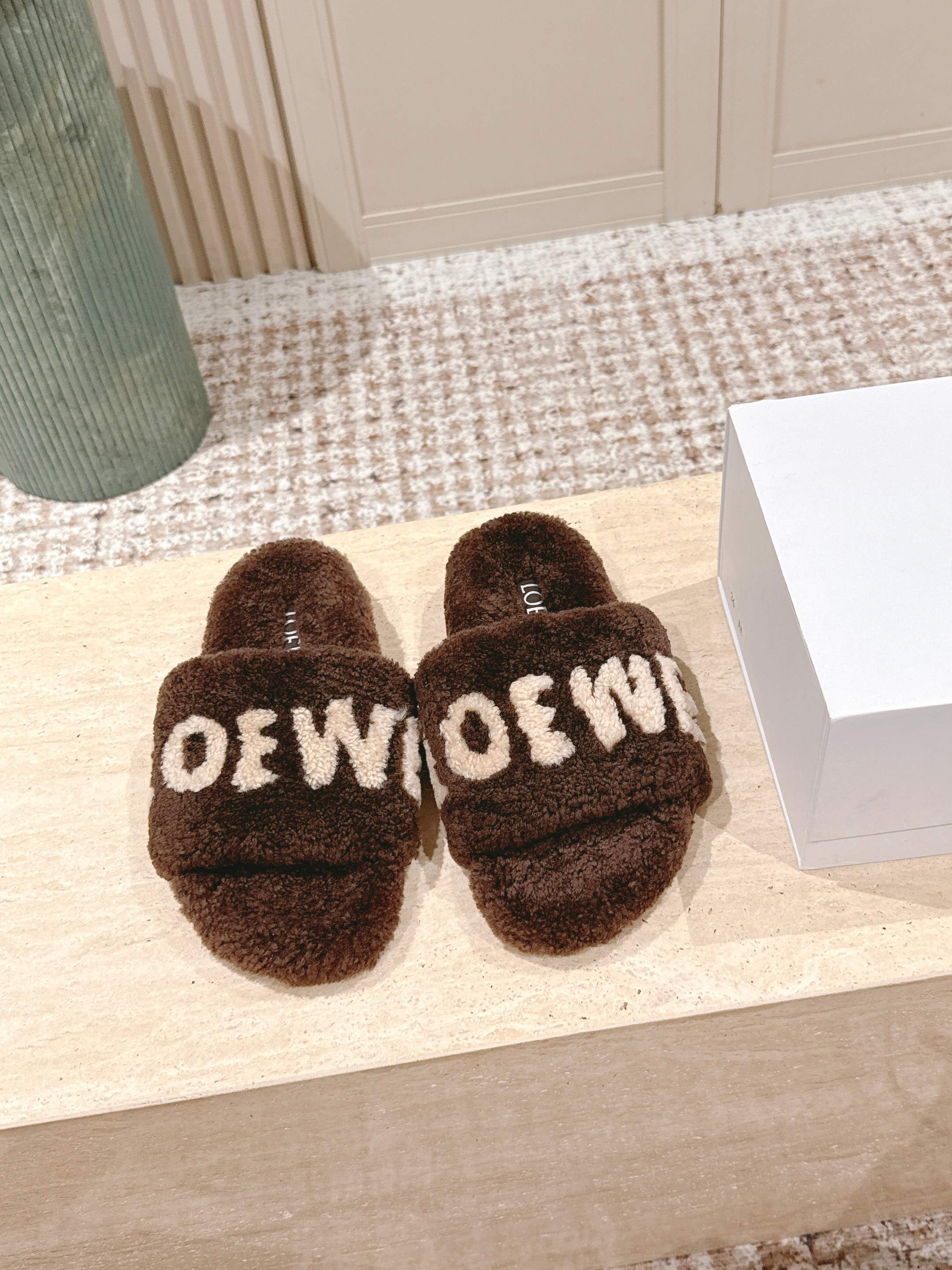 Loewe 2025 Fur Slipper Brown Beige Wool 556013