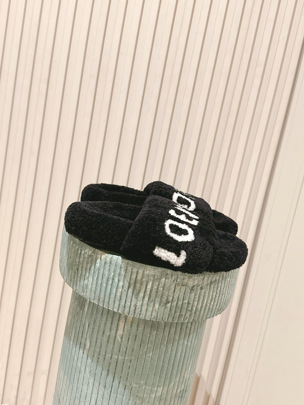 Loewe 2025 Fur Slipper Black White Wool 556016