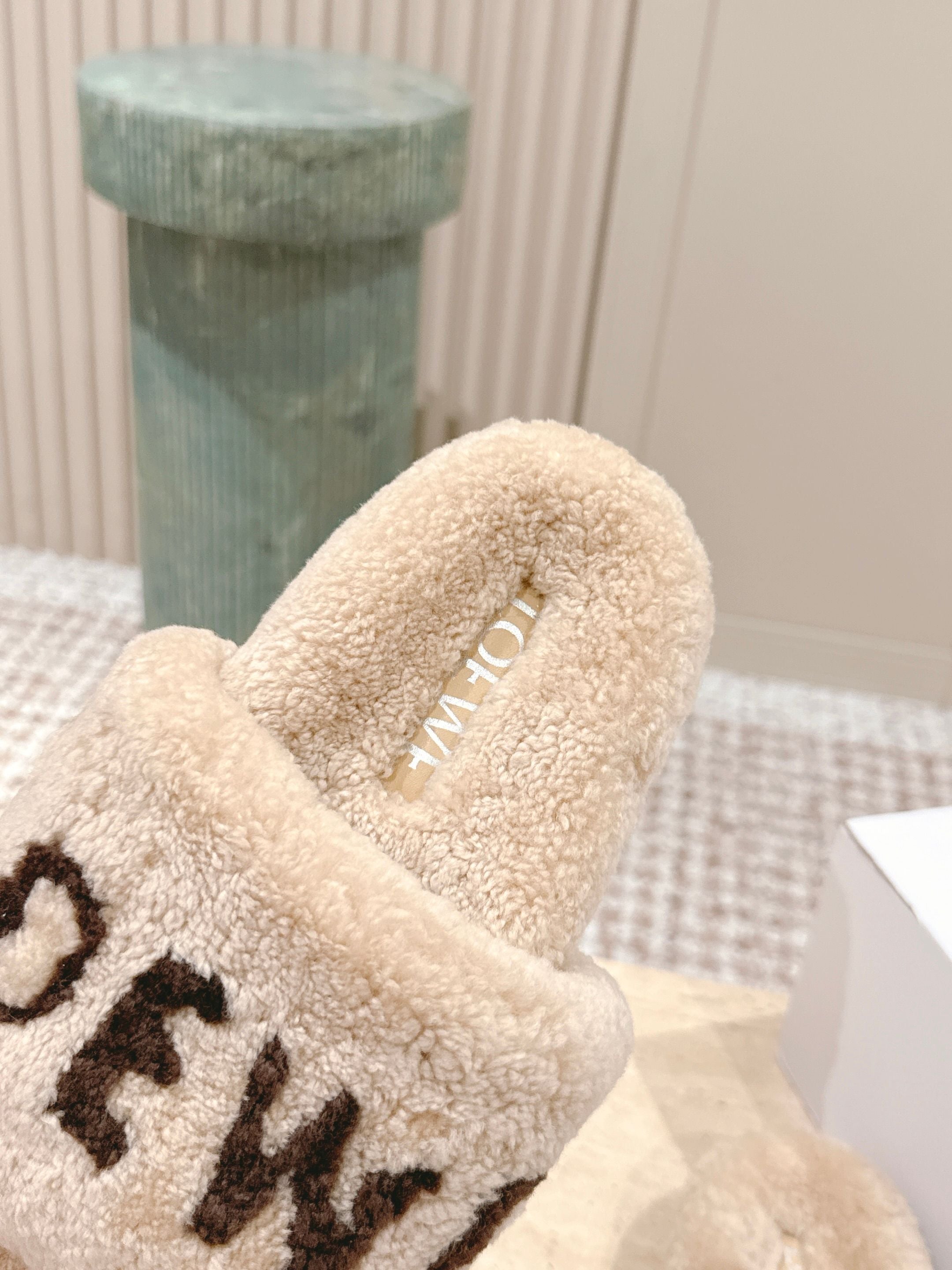 Loewe 2025 Fur Slipper Beige Wool 556017