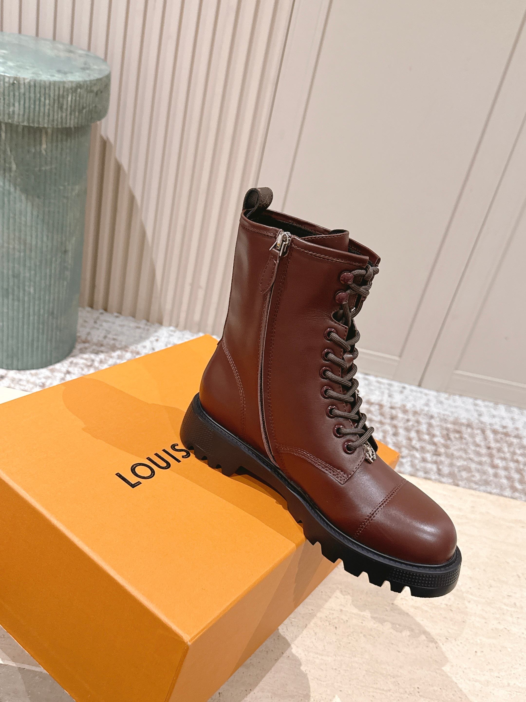 LV District Ranger Ankle Boot Brown Plain Calf Leather 555686