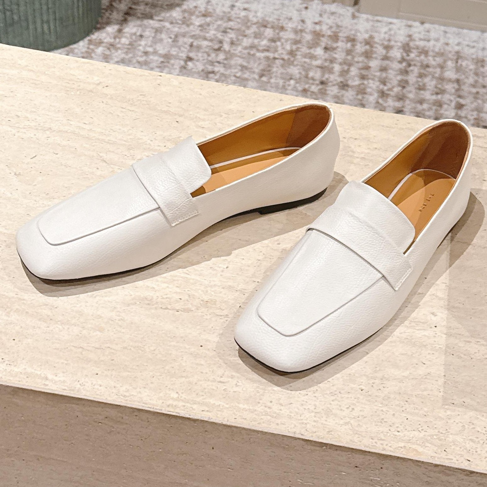 The Row 2025 Square Toe Loafer Cream Sheepskin 556137