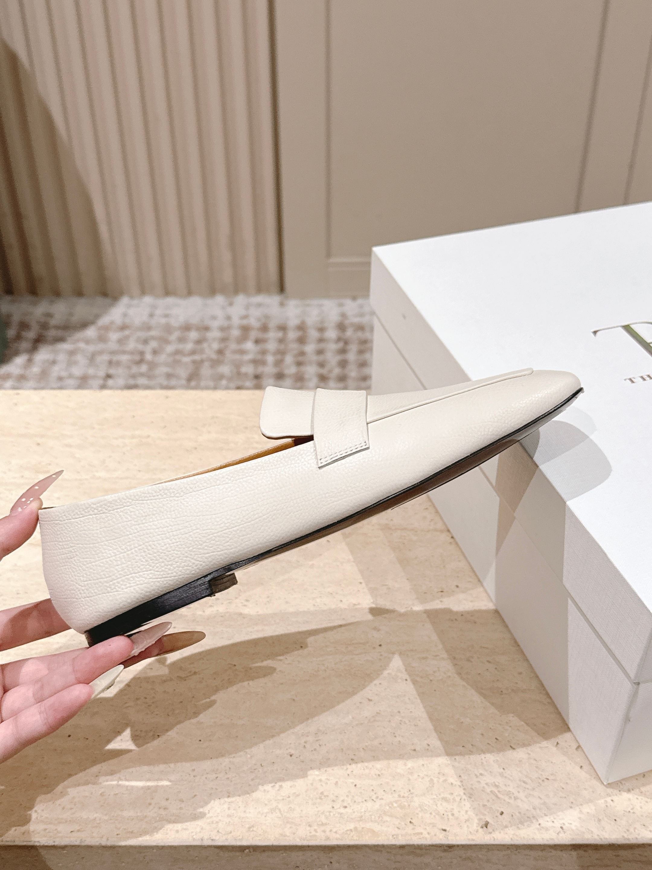 The Row 2025 Square Toe Loafer Cream Sheepskin 556137