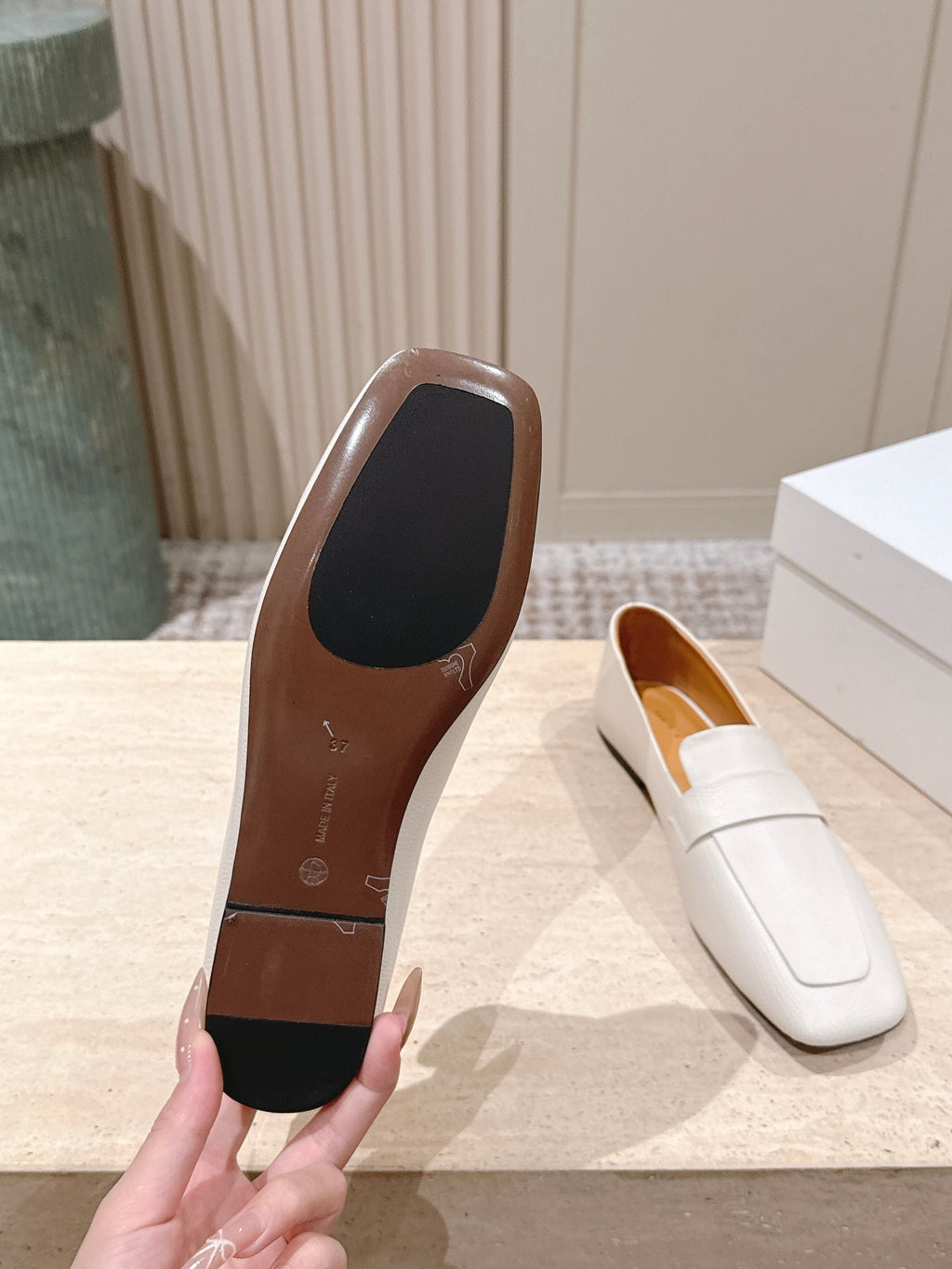 The Row 2025 Square Toe Loafer Cream Sheepskin 556137