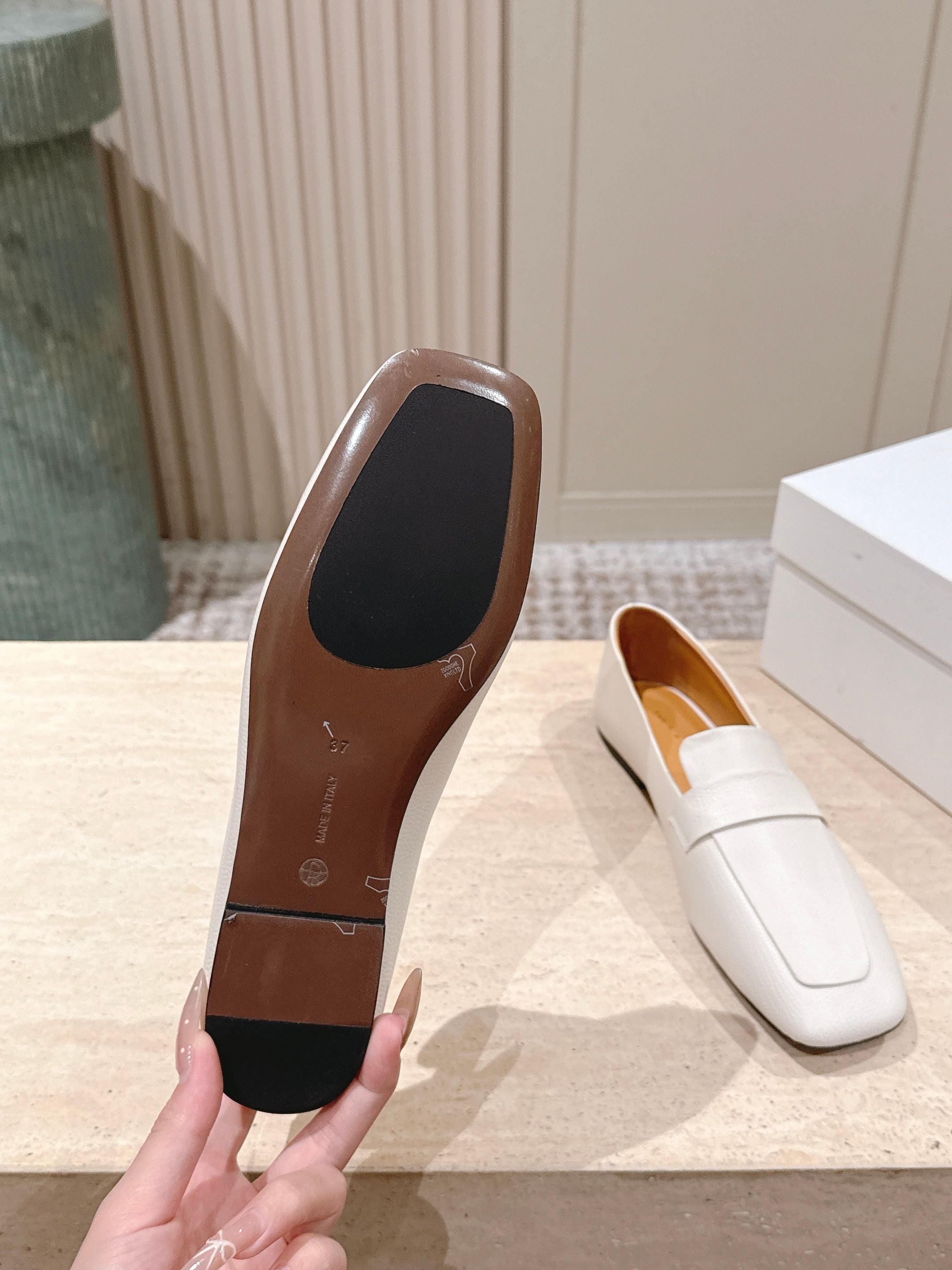 The Row 2025 Square Toe Loafer Cream Sheepskin 556137