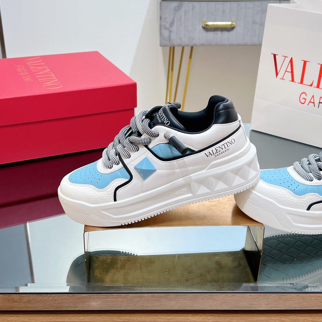 VT 2025 Garavani Sneakers White Black Blue Cowhide 546975