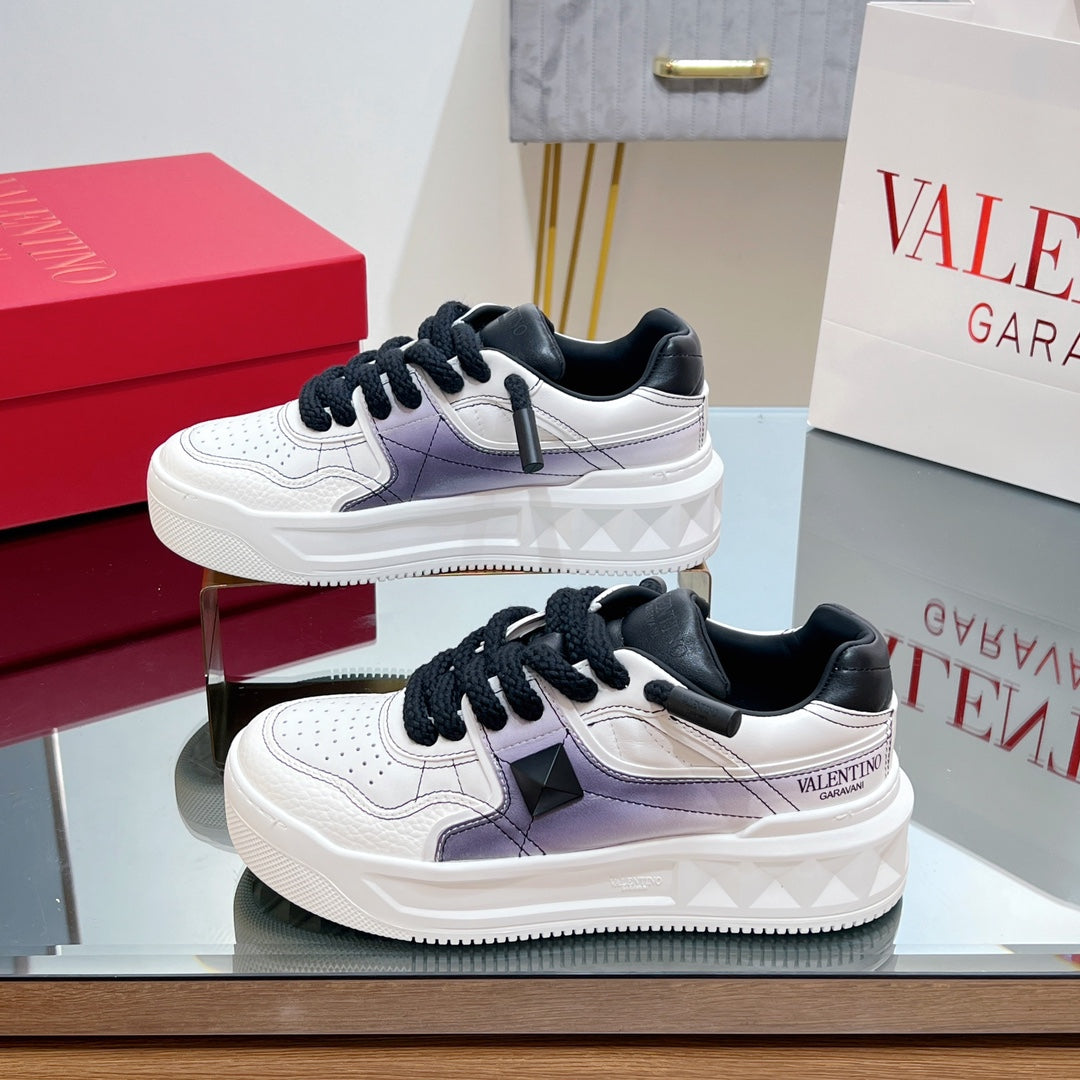 VT 2025 Garavani Sneakers White Black Purple Cowhide 546974