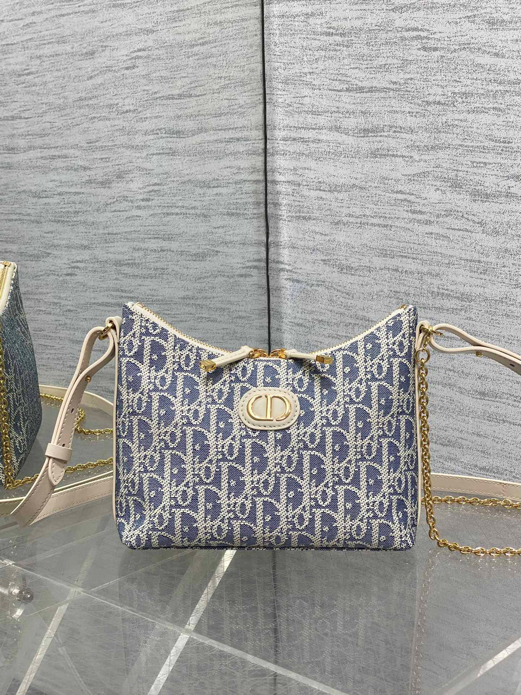 Dior 2025 Bag 19cm Blue mix White Oblique Fabric mix Leather 272832