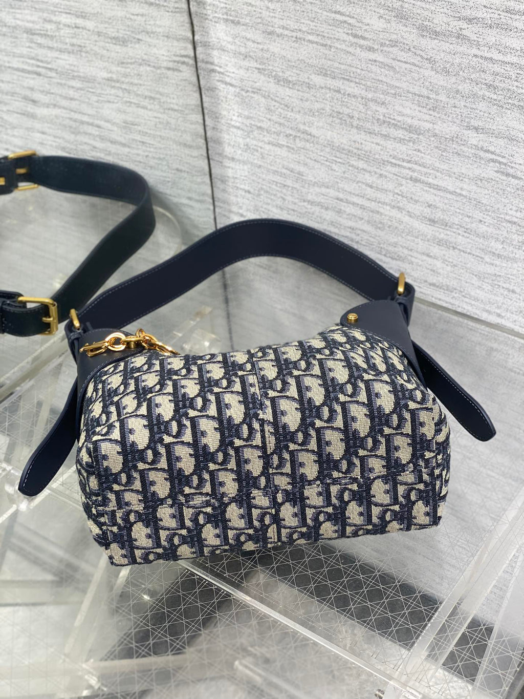 Dior 2025 Voyage Bag 23cm Navy Blue mix Beige Canvas Leather 270572