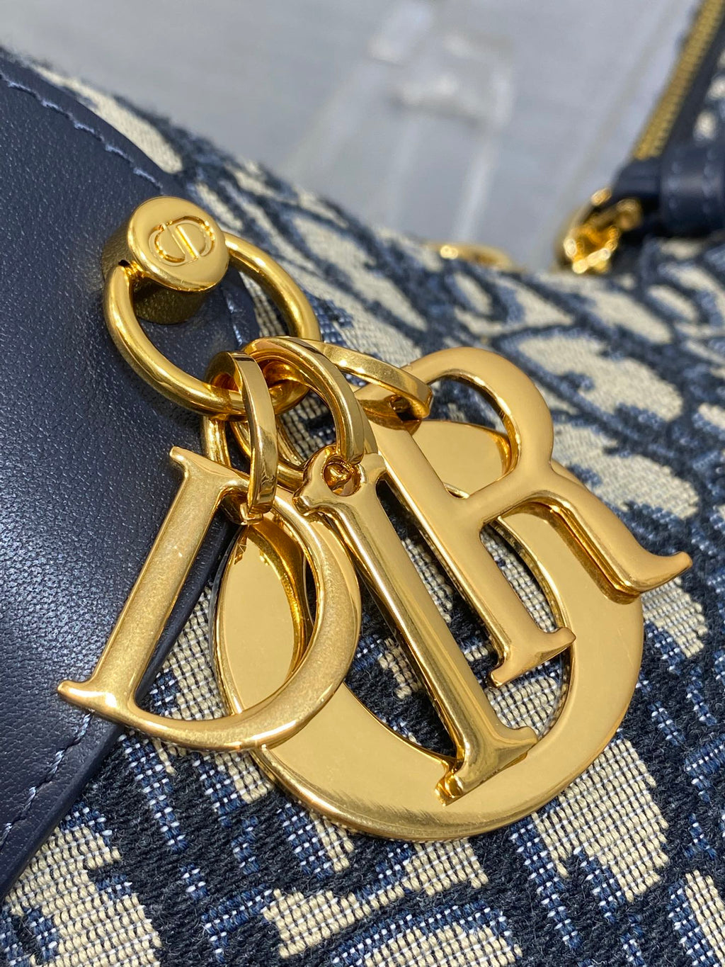 Dior 2025 Voyage Bag 23cm Navy Blue mix Beige Canvas Leather 270572