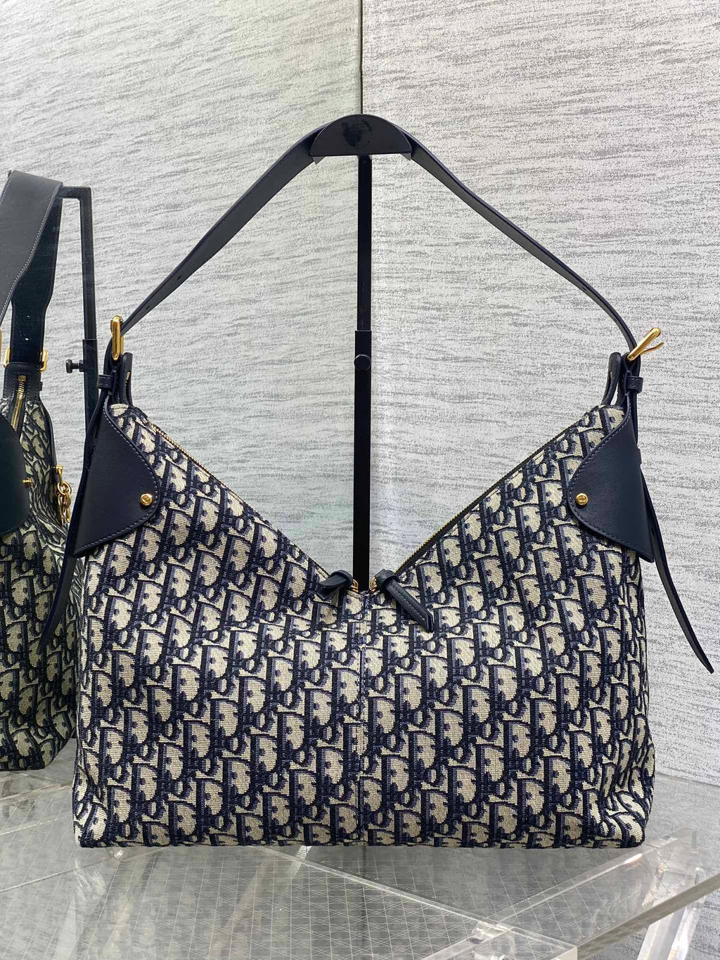 Dior 2025 Voyage Bag 34cm Navy Blue mix Beige Canvas Leather 270576