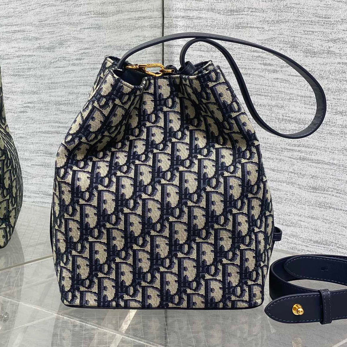 Dior 2025 Star Bucket Bag Navy Blue mix Beige Canvas Leather 270450