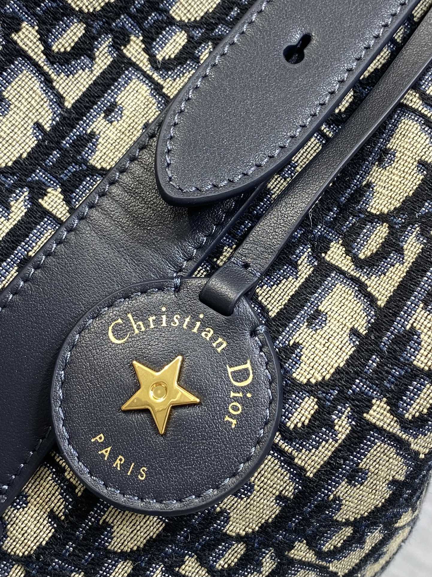 Dior 2025 Star Bucket Bag Navy Blue mix Beige Canvas Leather 270450