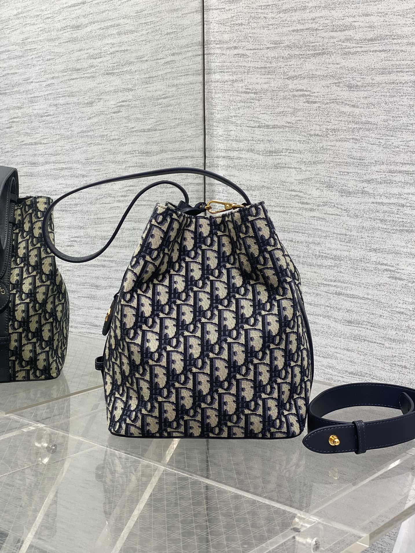 Dior 2025 Star Bucket Bag Navy Blue mix Beige Canvas Leather 270450