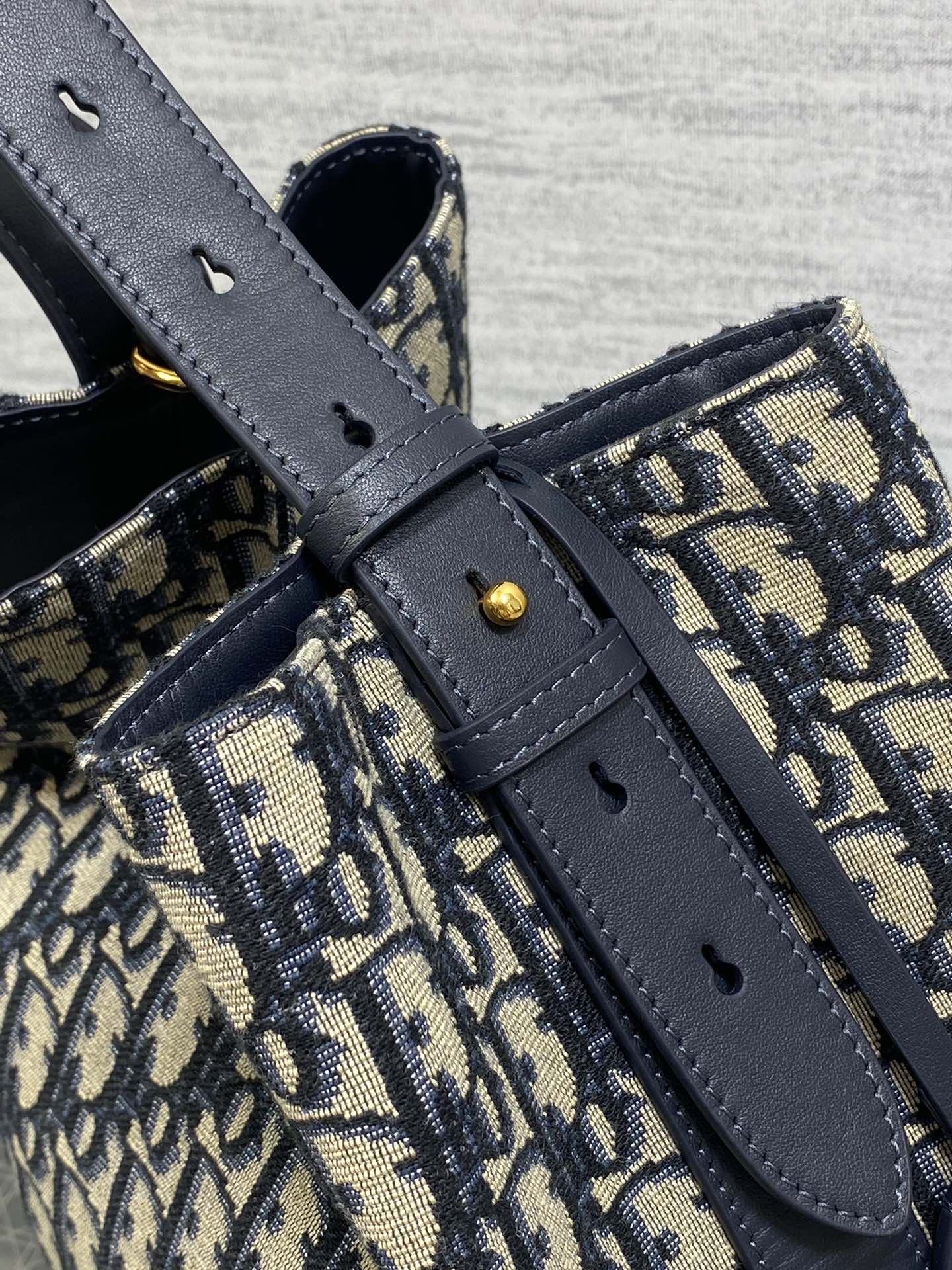 Dior 2025 Star Bucket Bag Navy Blue mix Beige Canvas Leather 270450