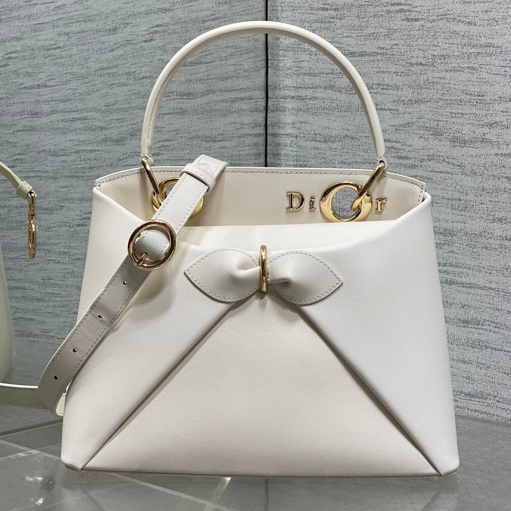 Dior 2025 Bow Bag 28cm White Leather 272515