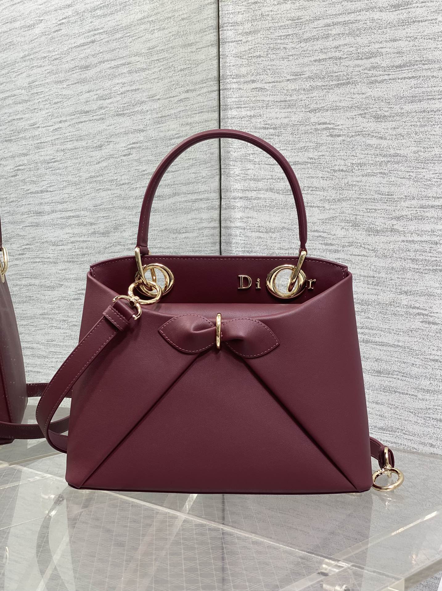 Dior 2025 Bow Bag 28cm Burgundy Leather 272517